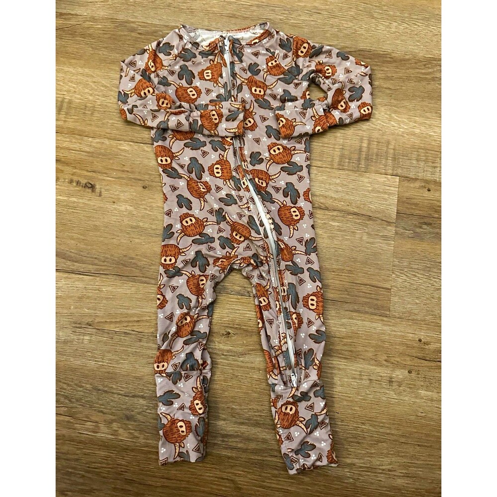 Baby Unisex 6-12 Months Bamboo Knit Zip romper One-Piece highland cows